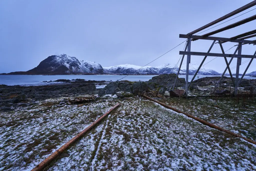 Dorschtrocknung am Fjærvollsanden Strand